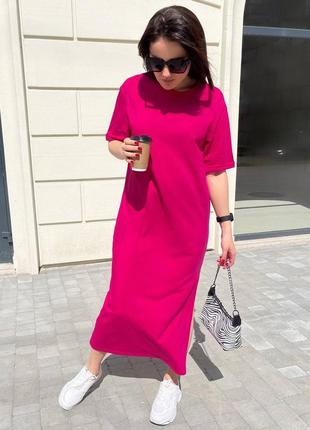 Сукня жіноча довга міді базова чорна бежева коричнева рожева біла з розрізом літня на літо легка батал повсякденна бавовняна4 фото