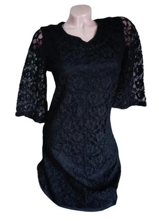 Чёрное вечернее платье с кружевом/размер s