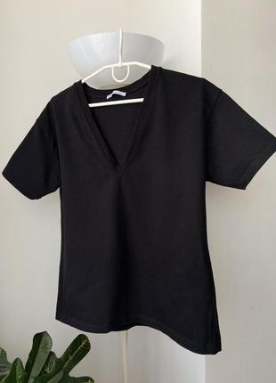 Плотная хлопковая футболка черная zara4 фото