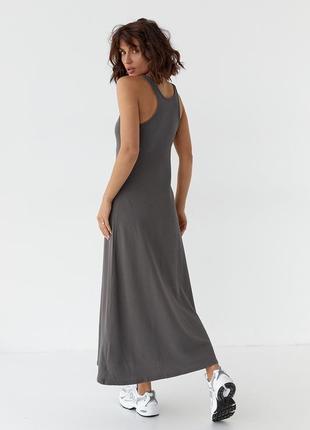 Женский графитовый серый длинный сарафан платье макси с тонкими бретелями2 фото