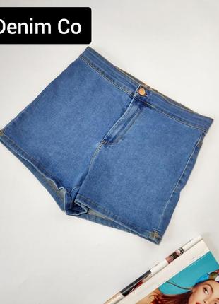 Шорты джинсовые мини женские с высокой посадкой синего цвета от бренда denim co s m