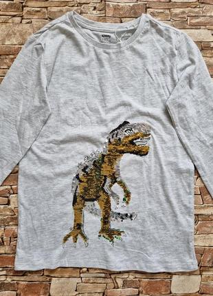 Реглан, лонгслив серого цвета sinsay для мальчика с динозавром из двухсторонних пайеток.5 фото