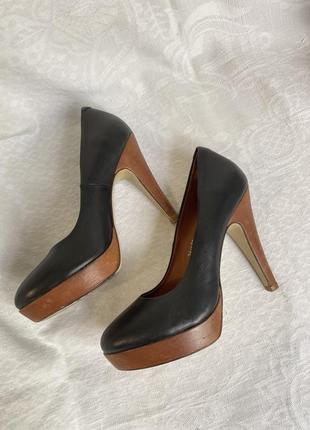 Черные кожаные туфли на шпильке bruno premi (италия) стелька 22,5 см2 фото