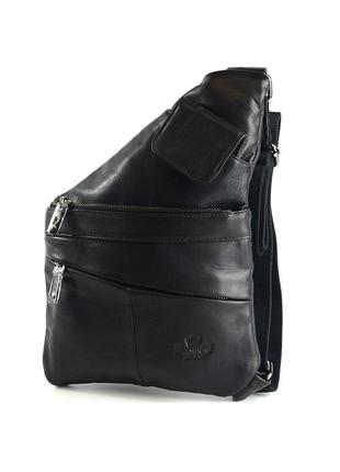 Мужская кожаная сумка рюкзак слинг на одно плечо, нагрудная молодежная сумочка из натуральной кожи3 фото