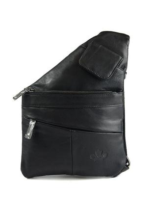 Чоловіча шкіряна сумка рюкзак слінг на одне плече, нагрудна молодіжна сумочка з натуральної шкіри1 фото