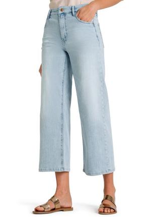 Блакитні білі щільні широкі джинси прямі кюлоти стрейч-бойфренди кроп укорочені
