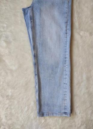 Блакитні білі щільні широкі джинси прямі кюлоти стрейч-бойфренди кроп укорочені8 фото