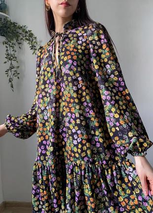 Платье с объёмными рукавами пышными длинными нарядная в цветы трендовая широкая оверсайз