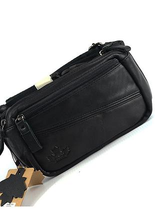 Шкіряна чоловіча маленька нагрудна сумка бананка через плече, чорна модна поясна сумочка зі шкіри