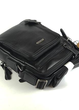 Мужская кожаная маленькая сумка через плечо, черная наплечная молодежная сумочка из эко-кожи6 фото