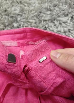 Льняные лёгкие брюки розового насыщенного цвета6 фото