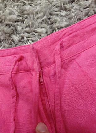 Льняные лёгкие брюки розового насыщенного цвета3 фото