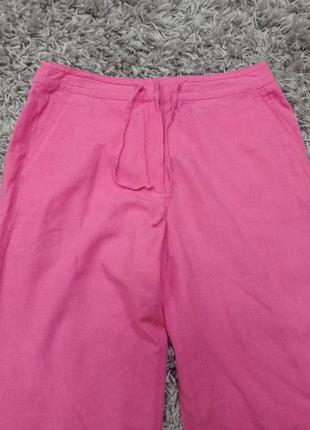 Льняные лёгкие брюки розового насыщенного цвета5 фото