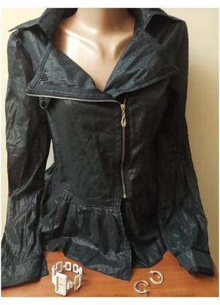 Жіноча дівоча кофточка сорочка з довгим рукавом, застібка блискавка асиметрія, колір чорний, склад поліестер, б/у в гарному стані