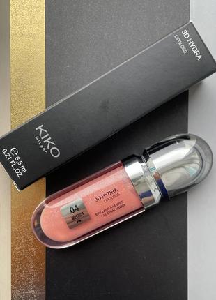 Блеск для губ kiko milano 3d hydra lipgloss 04 rosa pesca perlato (персиковый мерцающий)2 фото