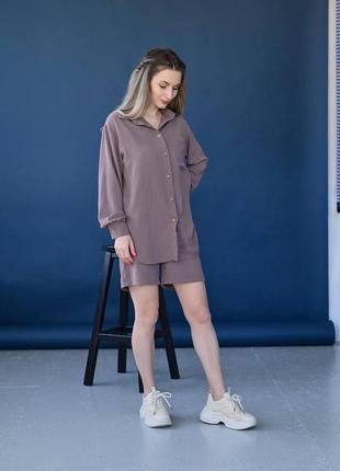 Женский костюм с шортами базовый черный белый синий коричневый желтый оранжевый зеленый малиновый3 фото