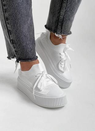 Білі текстильні кросівки в сіточку,  на шнурівку6 фото