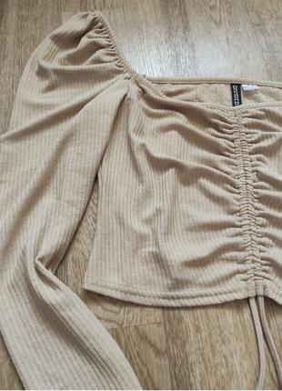 Блуза кофта топ в рубчик на затяжке спереди с кулиской от h&m5 фото