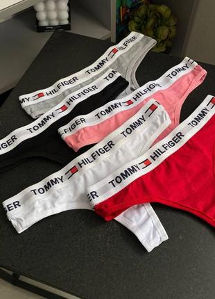 Женский набор стринг tommy hilfiger 5 шт + коробка2 фото