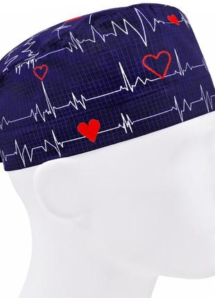 Медицинская шапочка шапка мужская тканевая многоразовая принт кардиограмма