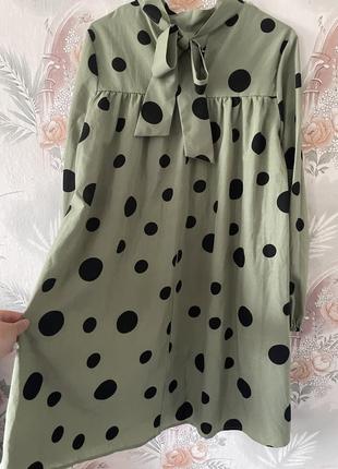 #263 платье зади бант свободного кроя в горох оверсайз