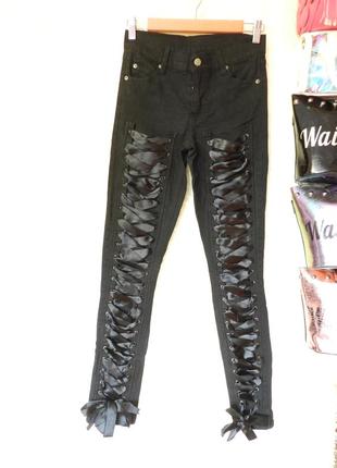 ⛔✅ классные эксклюзивные джинсы шнурованые лентами из атласа
