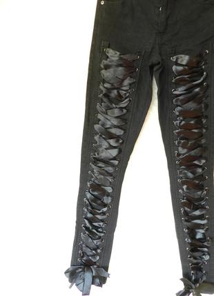 ⛔✅ классные эксклюзивные джинсы шнурованые лентами из атласа3 фото