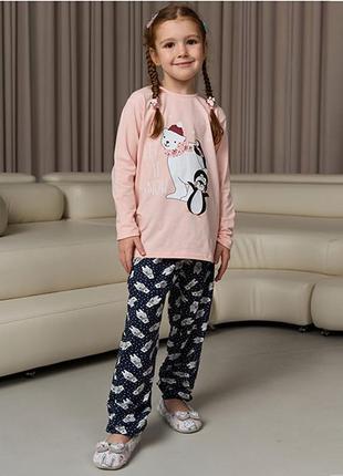 Пижама для девочки с штанами пингвины 12184