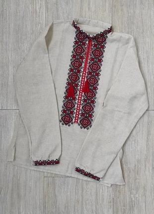 New! файная мужская вышиванка, серый лён