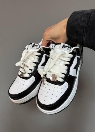 Bape чоловічі жіночі лаковані чорні топові кросівки демісезон мужские женские лакированные черные кроссовки деми весна осень