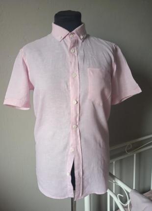 Льняна рубашка блідно рожева s короткий рукав2 фото