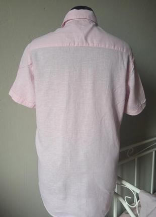 Льняна рубашка блідно рожева s короткий рукав4 фото