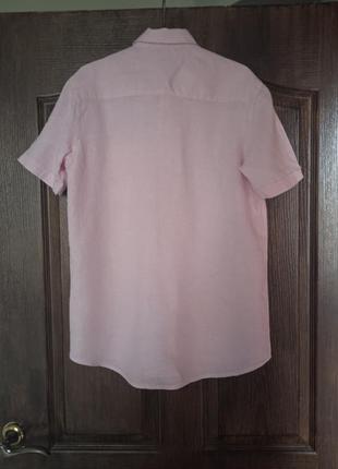 Льняна рубашка блідно рожева s короткий рукав3 фото