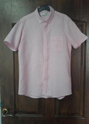 Льняна рубашка блідно рожева s короткий рукав
