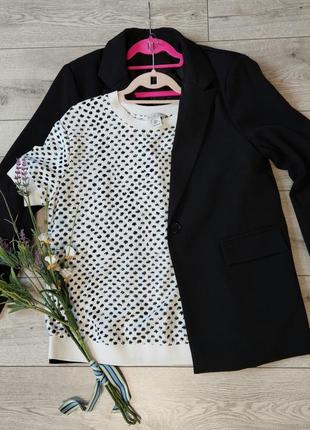 Трендовая дизайнерская белая блуза-футболка, в чёрный принт rachel zoe(размер 38)