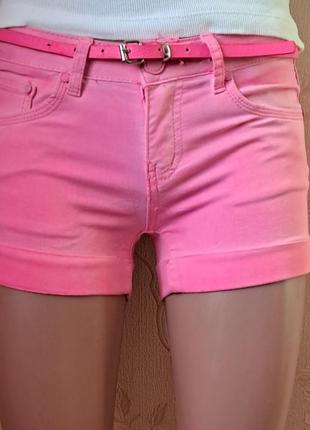 Базовые шорты, розовые шорты, джинсовые шорты, летние шорты, деним шорты, шорты с ремнем1 фото