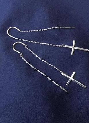 Сережки срібло 925 протяжки хрестики имп 20494
