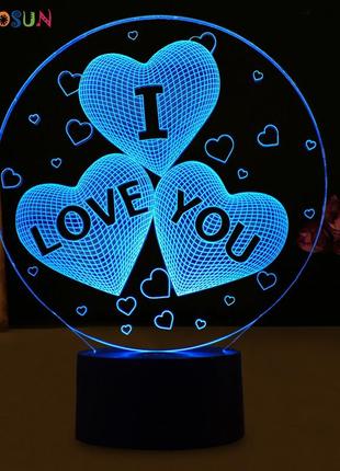 3d светильник, "три сердца", подарок молодому мужчине, креативный подарок парню на новый год6 фото