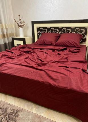 Страйп-сатин, комплект постельного белья в бордовом цвете4 фото