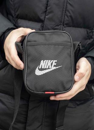 Сумка брастека nike чорна з тканини через плече молодіжна месенджер stk nk1 фото