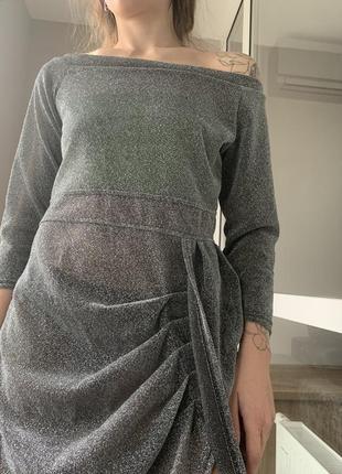 Прозоре люриксове плаття з розрізом на нозі, відкритими плечима4 фото