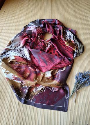 Хустка фактурний шовк велика принт леопард та квіти фактурна