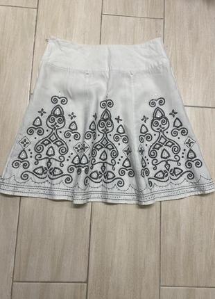 Шикарная льняная юбка с эффектой вышивкой next petite l7 фото