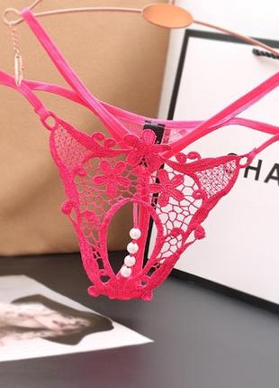 Трусы с бусинами малиновые эротические - размер универсальный, резинка до 84см
