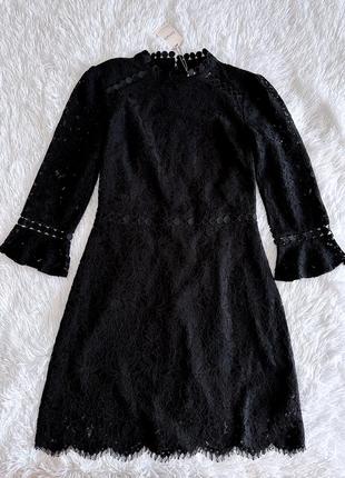 Черное стильное кружевное платье oasis5 фото