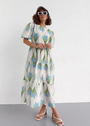 Платье с оборками и растительным принтом5 фото