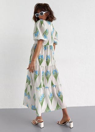 Платье с оборками и растительным принтом7 фото