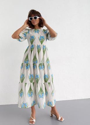 Платье с оборками и растительным принтом4 фото