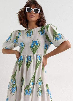 Платье с оборками и растительным принтом6 фото