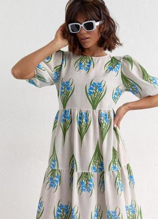 Платье с оборками и растительным принтом2 фото